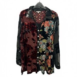 JOHN MARK Floral Velvet Burnout Burn Out Sheer Blouse Shirt PXL NEW